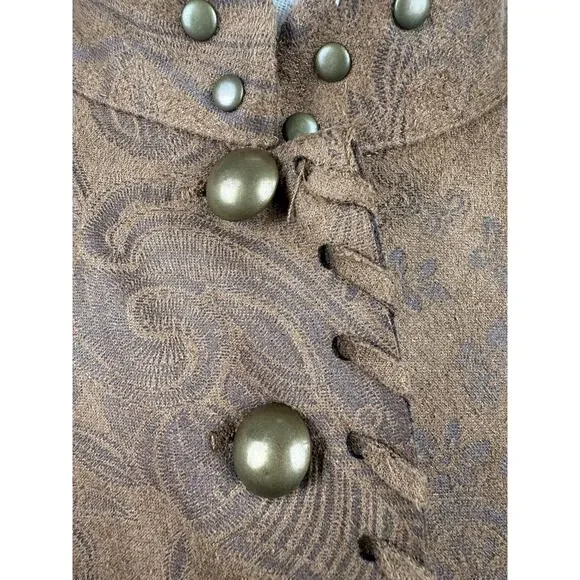 Scully Western Boho Tunic Jacket M/L Brown Paisley Jacquard Button Front Studded - Picture 2 of 8